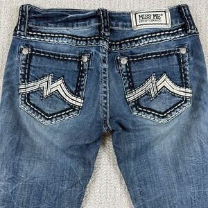 Miss Me Women's 27x30 Skinny Embroidered "M" Pocket Denim Blue Jeans